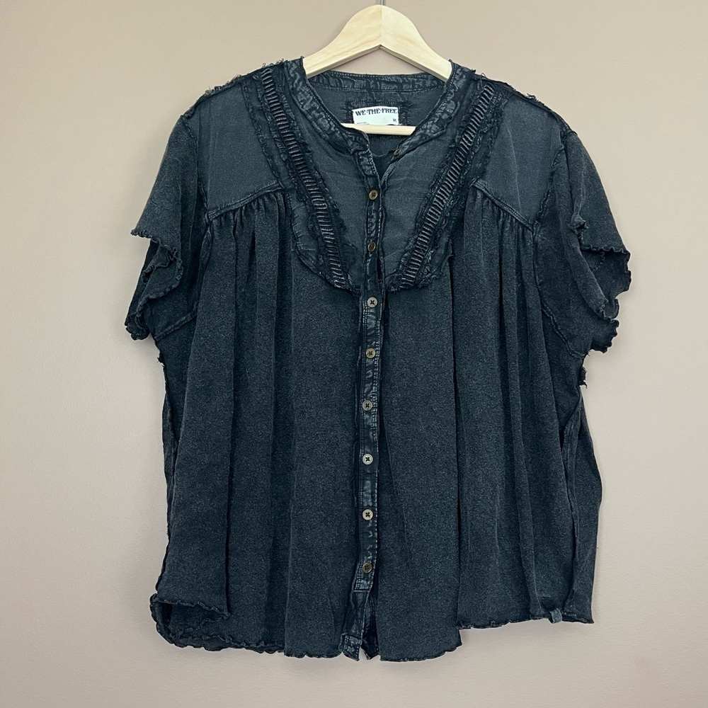 {Free People We The Free} Sofia Henley Short Sleeve Top in Washed Black - Medium - Picture 2 of 9
